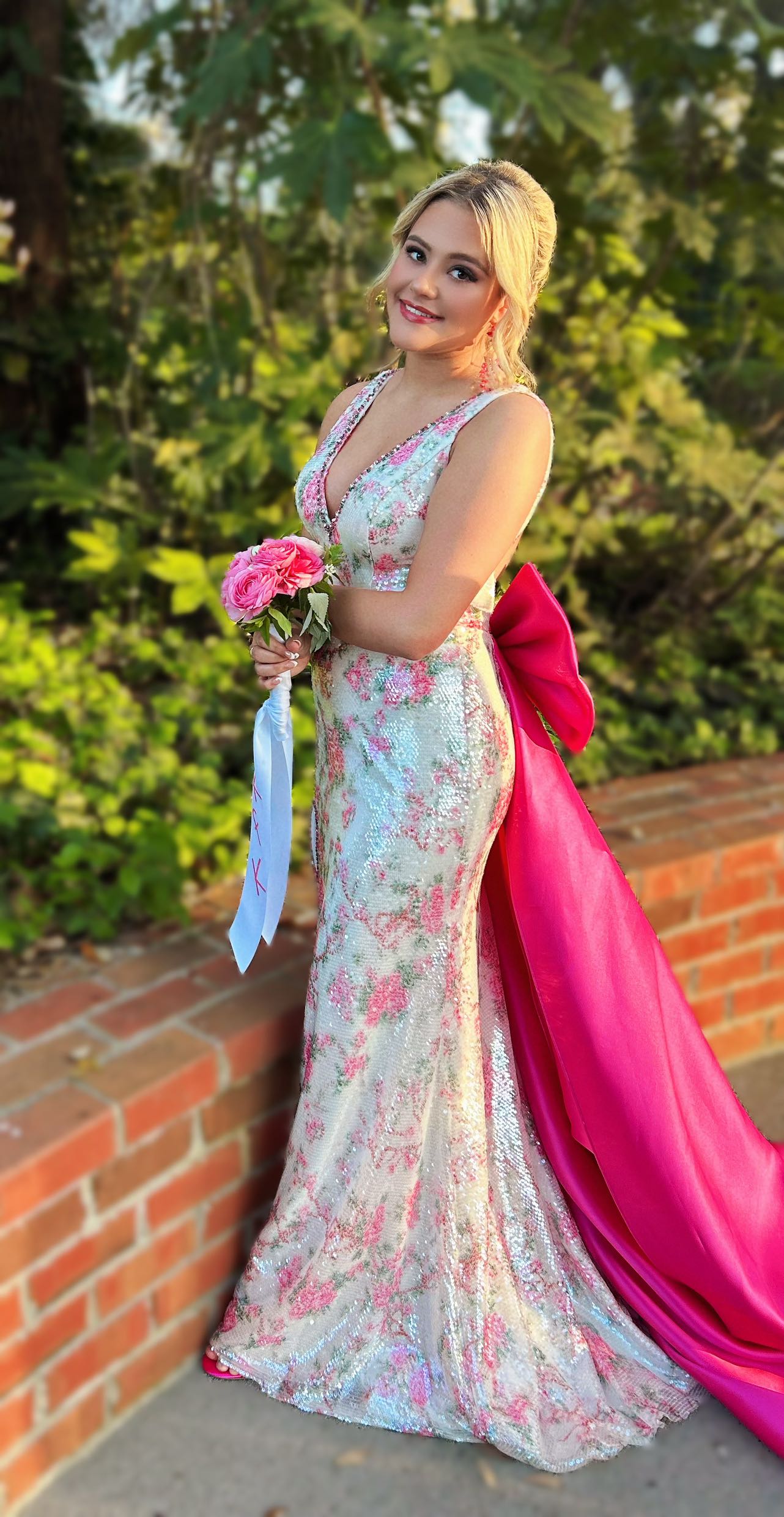 #3721 Fitted strapless brocade gown.