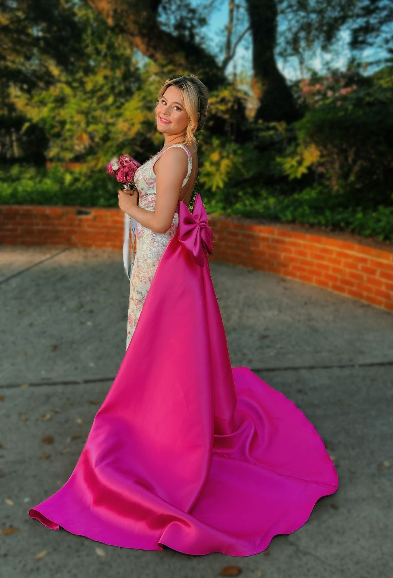 #3721 Fitted strapless brocade gown.
