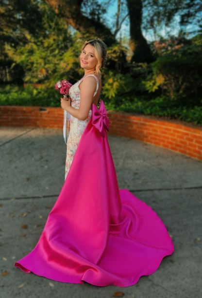#3721 Fitted strapless brocade gown.