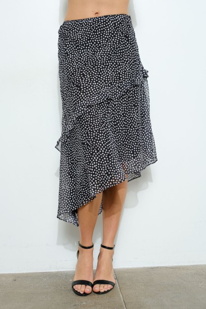 Asymmetrical Ruffled Polka Dot Midi Skirt #23514544