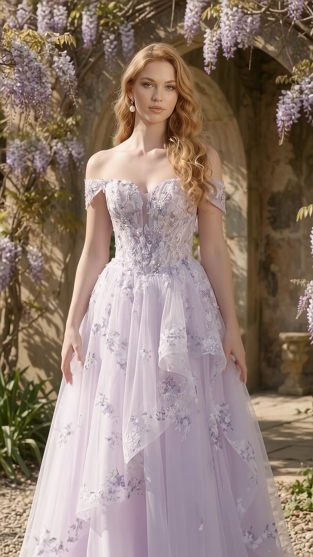 Couture Lee Floral Sheer-Bodice Bridal Gown with Asymmetric Ruffled Skirt
