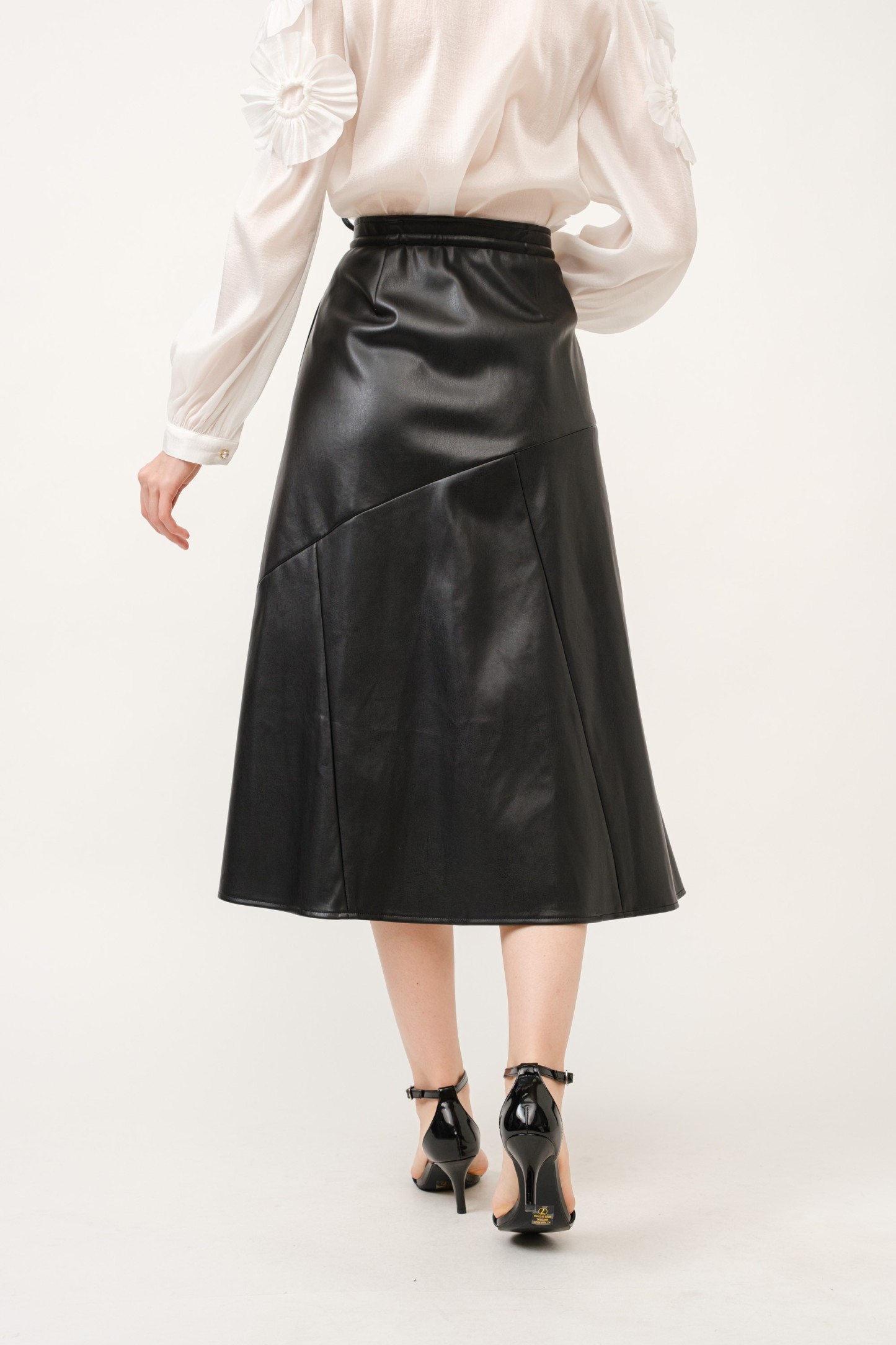 Faux Leather Wrap With Self Tie Midi Skirt #22889752