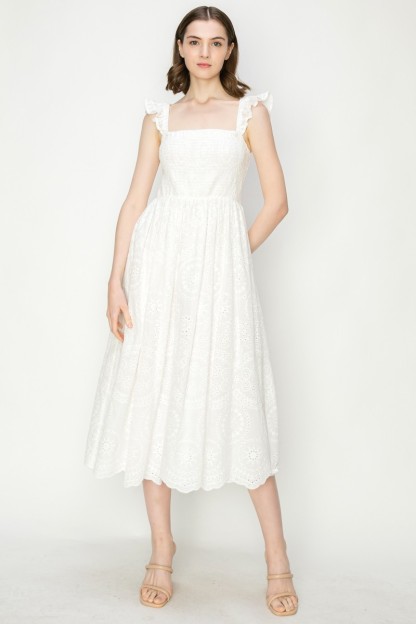 Cotton Sleeveless Embroidered Eyelet Midi Dress #23549027