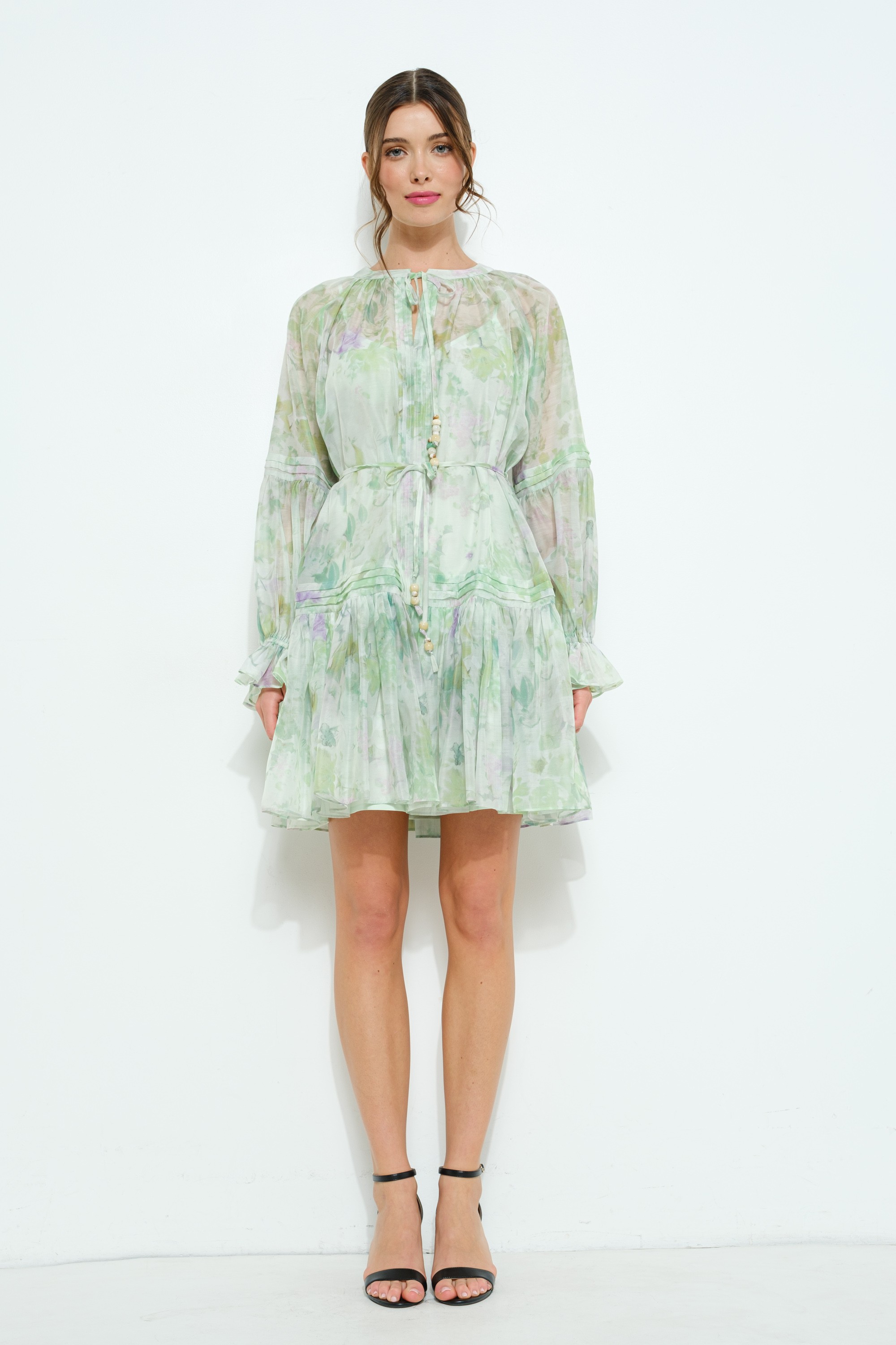 Long Sleeve Floral Boho Mini Dress #23674755