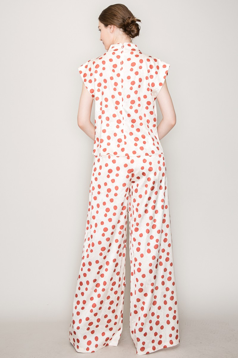 High Waist Polka Dot Printed Wide Pants #23565392