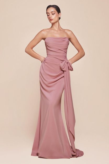 Fitted Strapless Scoop Versitile Tie Chiffon Dress 7433