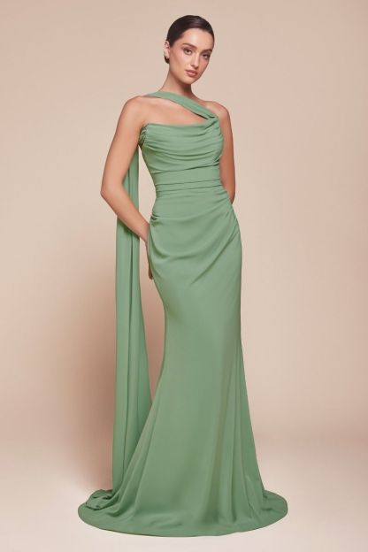 Fitted Strapless Scoop Versitile Tie Chiffon Dress 7433