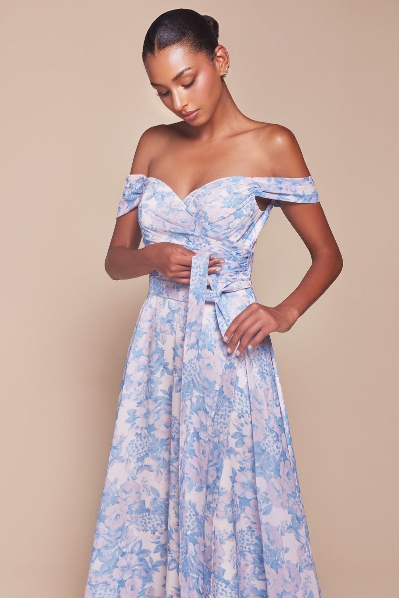 A-Line Off The Shoulder Floral Printed Dress 7441