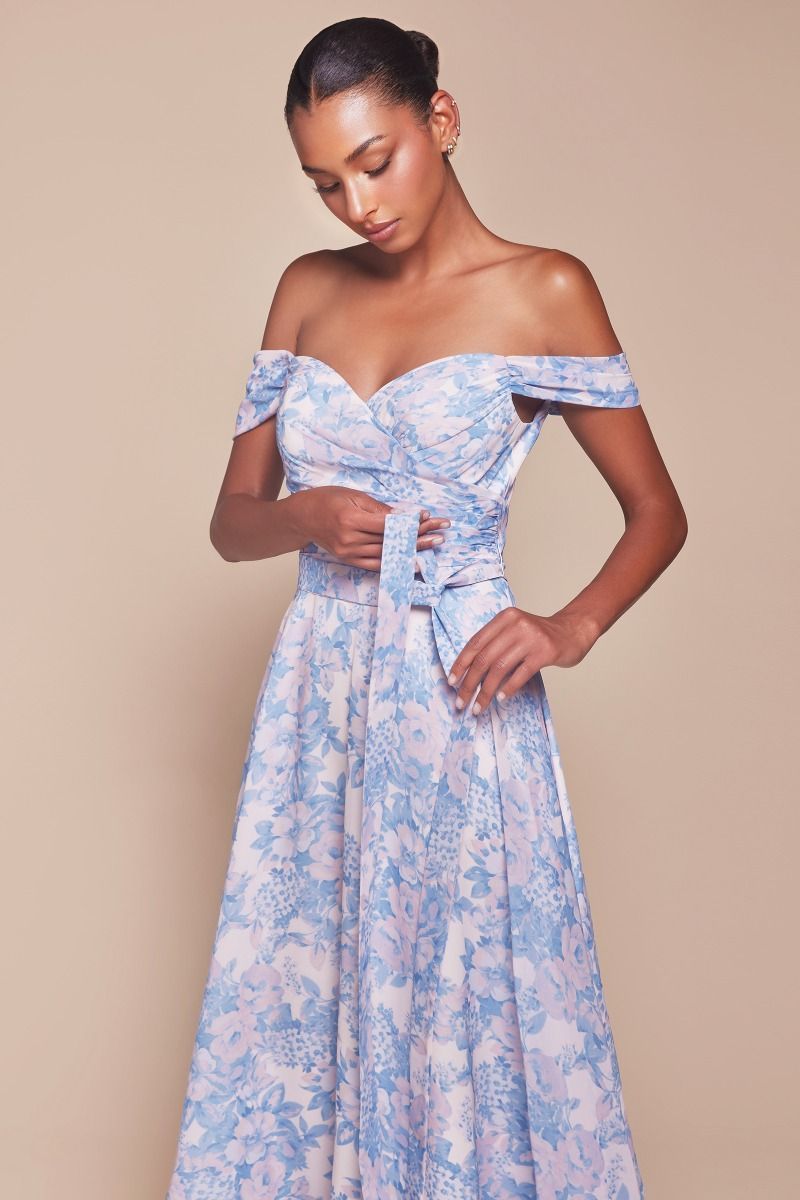 A-Line Off The Shoulder Floral Printed Dress 7441