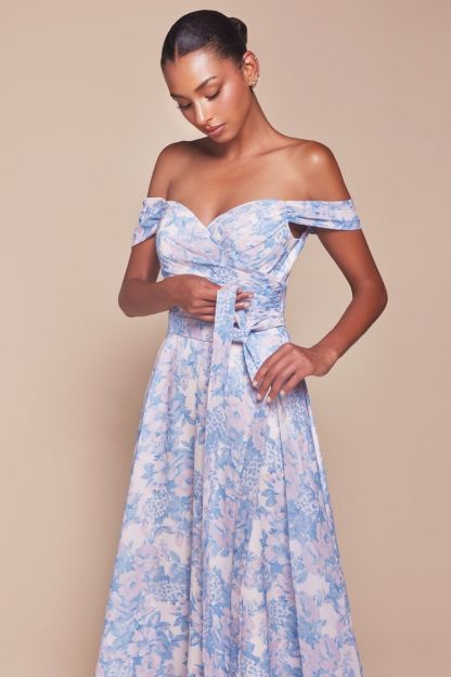 A-Line Off The Shoulder Floral Printed Dress 7441