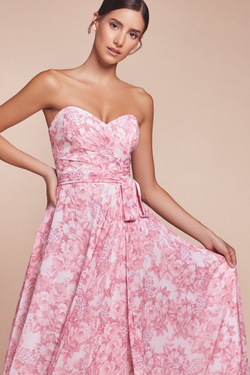 A-Line Strapless Sweetheart Floral Chiffon Dress 7443