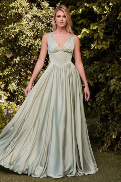 A-Line V-Neck Soft Satin Pleated Bridesmaid Dress 7447