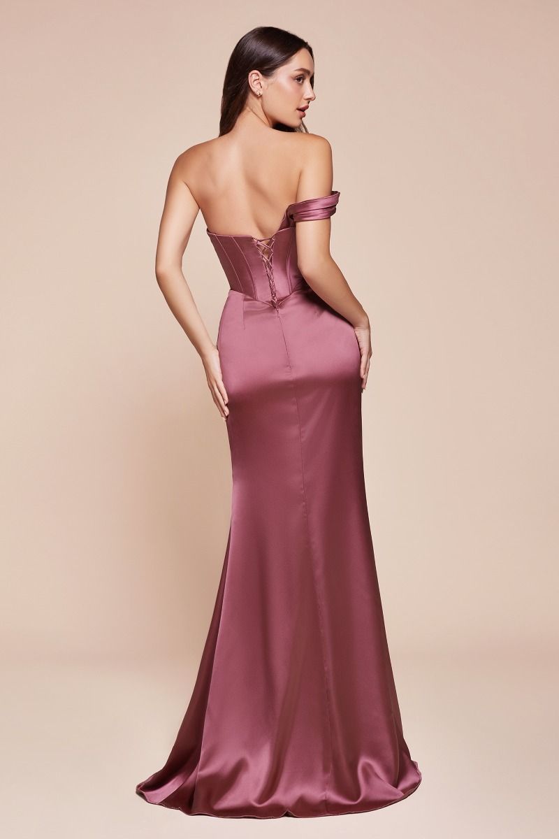 Fitted One Shoulder Pleated Satin Corset Gown 7448