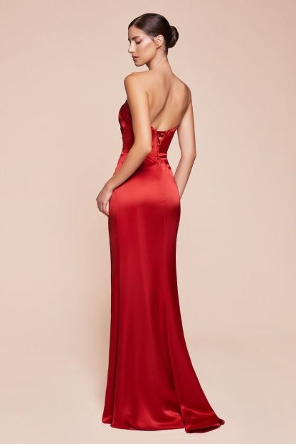 Fitted Strapless Straight Satin Lace-Up Corset Back Gown 7451
