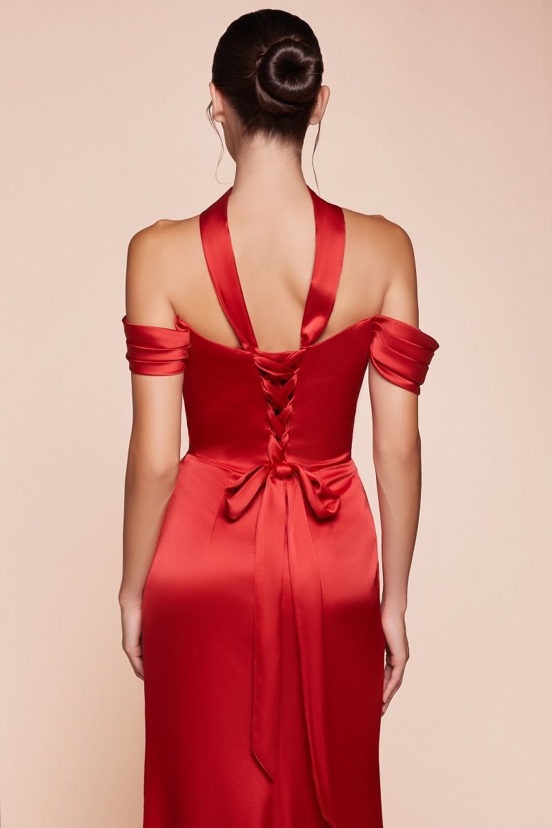 Off The Shoulder Lace Up Corset Satin Gown 7452