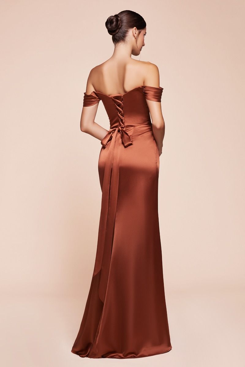 Off The Shoulder Lace Up Corset Satin Gown 7452