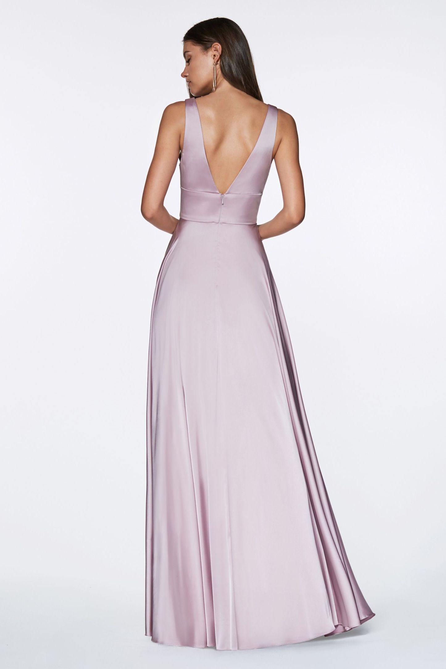 A-Line Deep V-Neck Soft Satin Empire Waistline Dress 7469