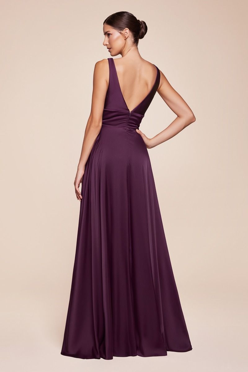 A-Line Deep V-Neck Soft Satin Empire Waistline Dress 7469