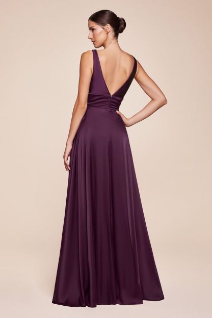 A-Line Deep V-Neck Soft Satin Empire Waistline Dress 7469