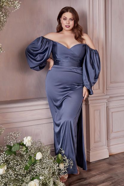 Sweetheart Soft Satin Long Sleeve Curve Dress 7482C