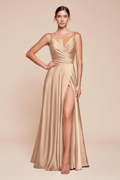 A-Line Sweatheart Neck Soft Satin Dress With Slit 7485