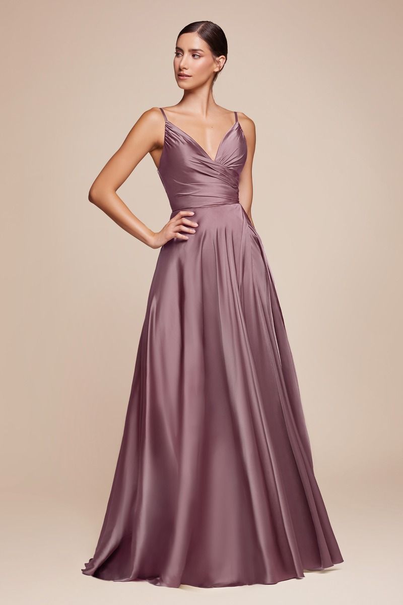 A-Line Sweatheart Neck Soft Satin Dress With Slit 7485