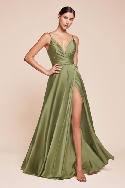 A-Line Sweatheart Neck Soft Satin Dress With Slit 7485