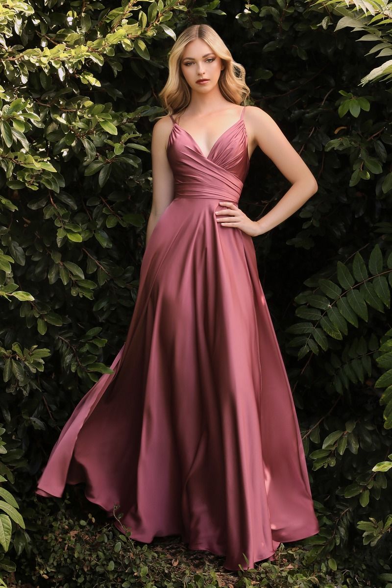 A-Line Sweatheart Neck Soft Satin Dress With Slit 7485