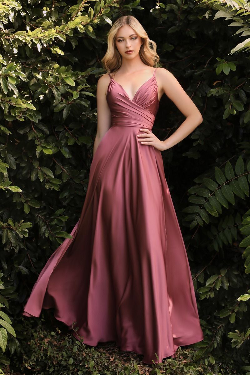 A-Line Sweatheart Neck Soft Satin Dress With Slit 7485