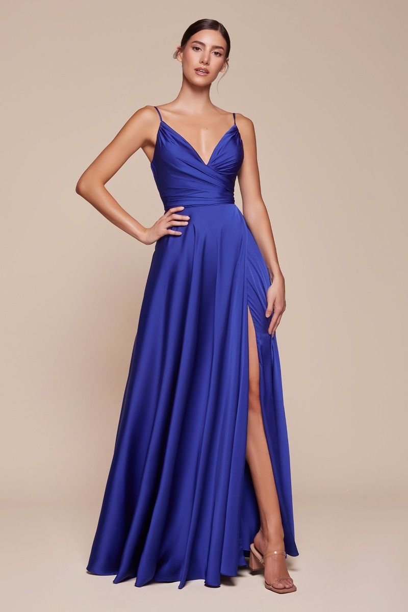 A-Line Sweatheart Neck Soft Satin Dress With Slit 7485