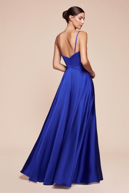 A-Line Sweatheart Neck Soft Satin Dress With Slit 7485