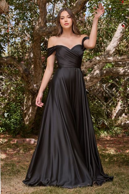 Curve A-Line Sweetheart Satin Off The Shoulder Dress 7493