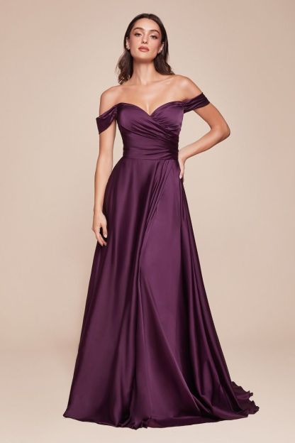 Curve A-Line Sweetheart Satin Off The Shoulder Dress 7493
