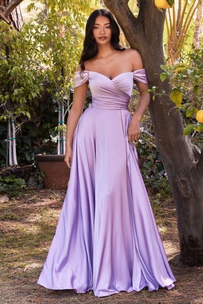 Curve A-Line Sweetheart Satin Off The Shoulder Dress 7493