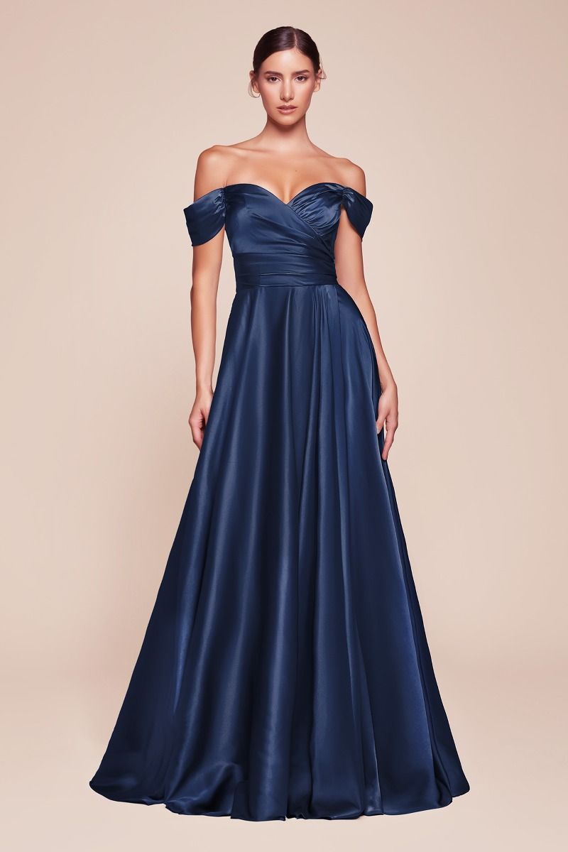 Curve A-Line Sweetheart Satin Off The Shoulder Dress 7493