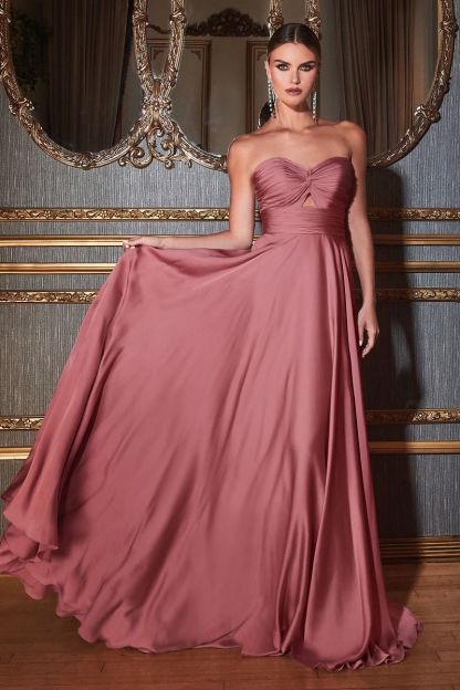 A-Line sweetheart Satin Strapless Keyhole Dress 7496