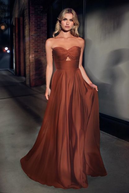 A-Line sweetheart Satin Strapless Keyhole Dress 7496