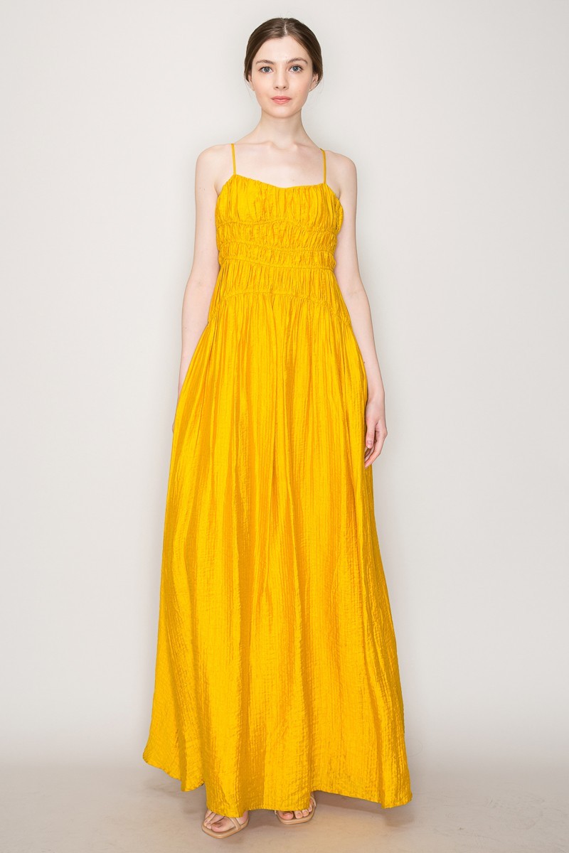 Satin Ruched Detailing Sleeveless Maxi Dress #23674842