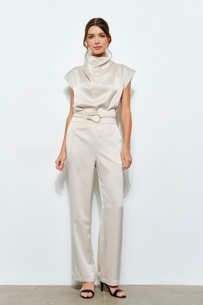 Satin Draped High-neck Cap-sleeve Top #23691171