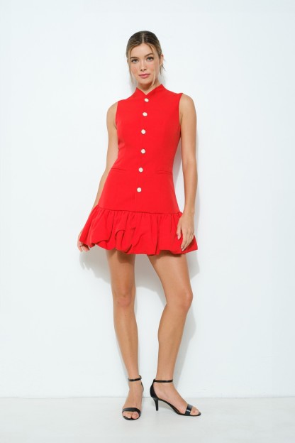 Sleeveless Bubble Hem Buttoned Mini Dress #23508527