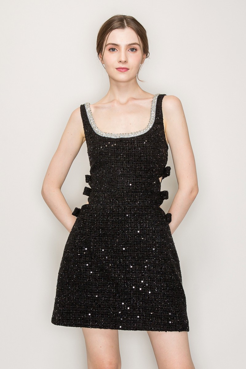 Sequin Cutout Embellished Boucle Mini Dress #23687829