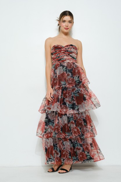 Floral-tiered Strapless Maxi Dress #23238000