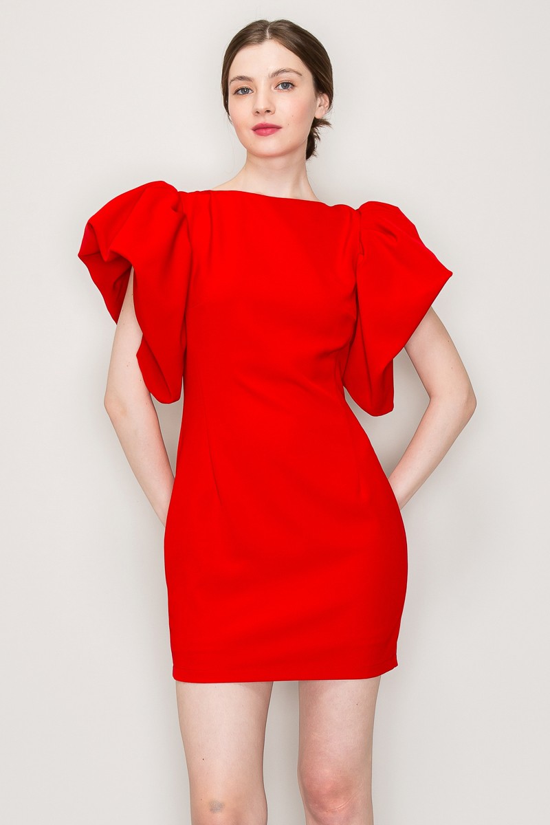 Voluminous Puffed Sleeves Column Mini Dress #23506565