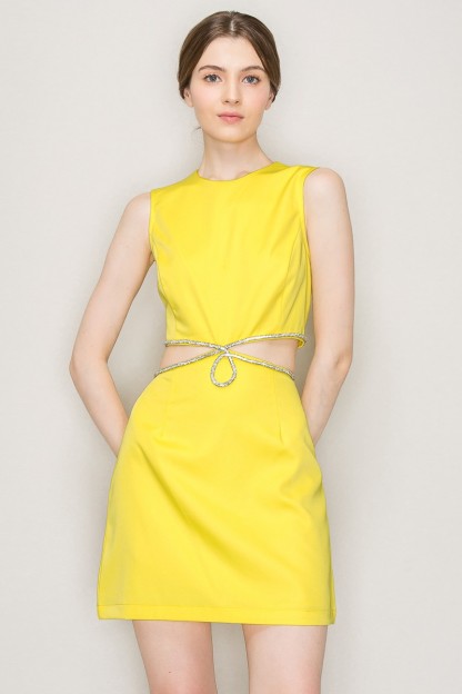 Sleeveless Rhinestone Trim Side Cutout Mini Dress #23673806