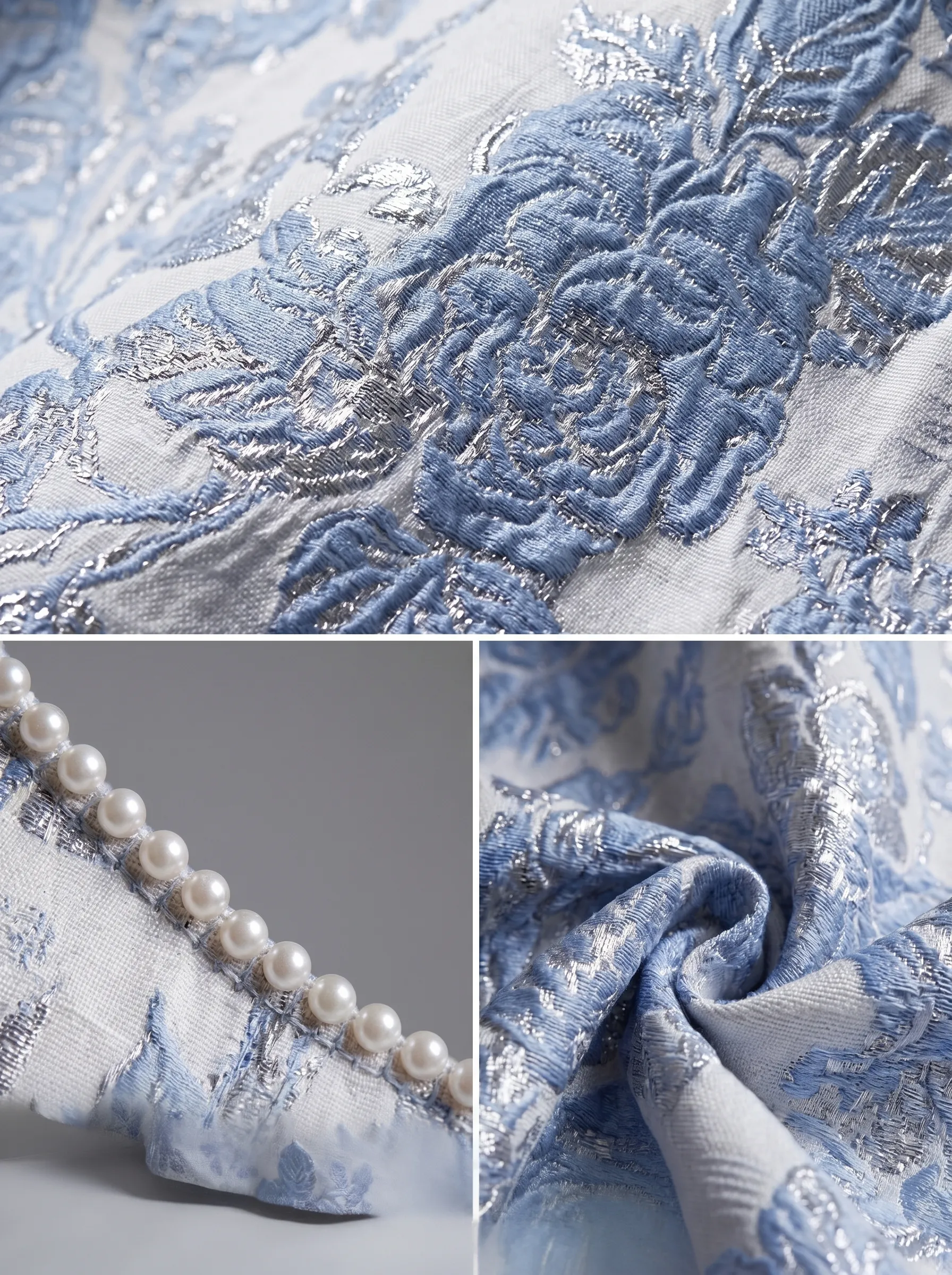 Brocade Ball Gown Prom Dress | Strapless Corset Bodice with Pearl Embellishments #3716  