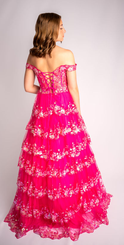 A-Line Sweetheart Mesh Tiered Ruffle Off-Shoulder Prom Dress #CL007