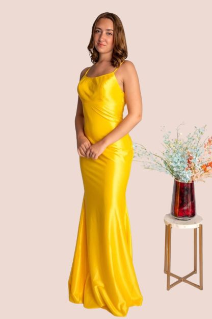 Fit And Flare Spagetti Straps High Scoop Neckline Satin Prom Dress #CL020