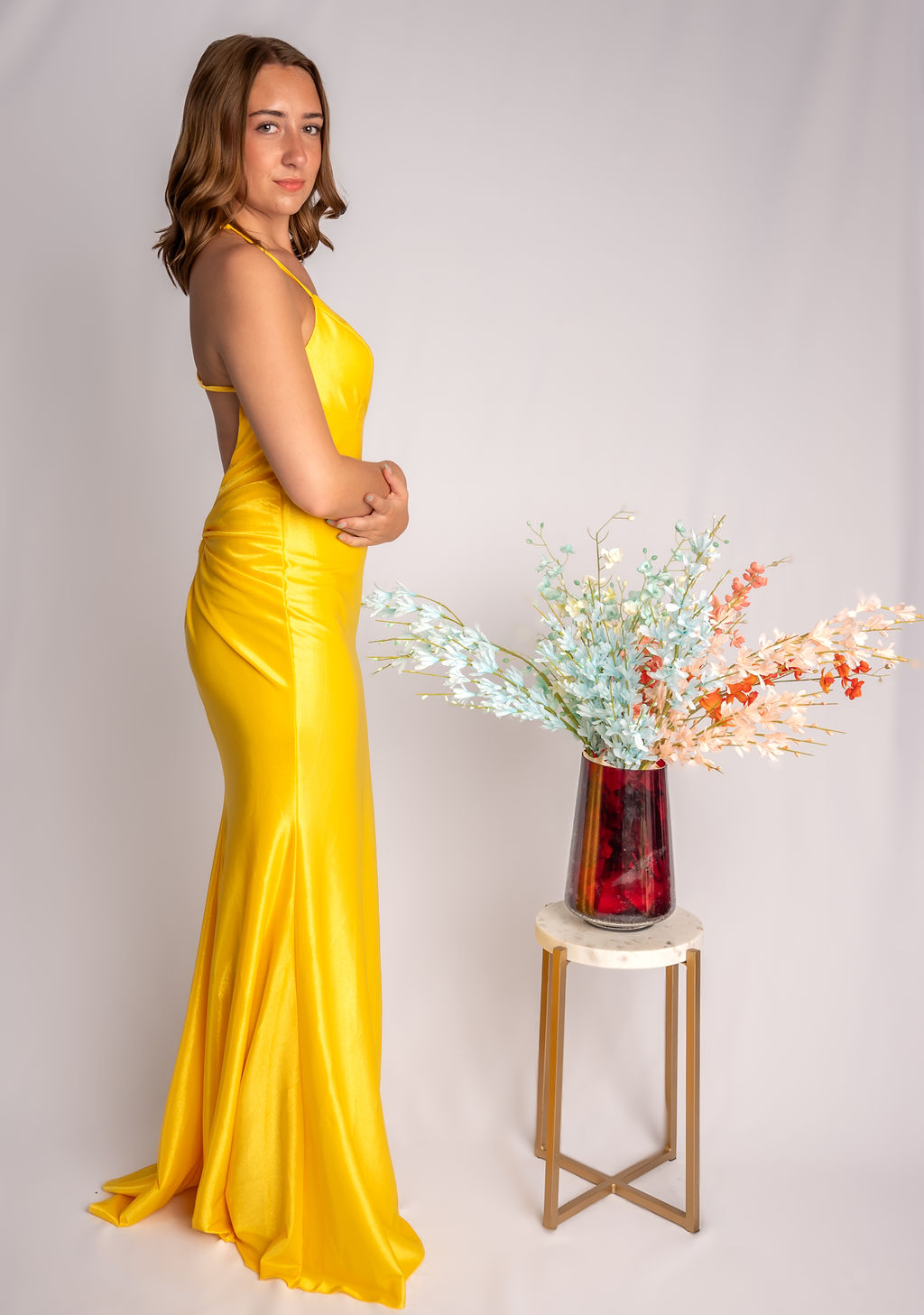 Fit And Flare Spagetti Straps High Scoop Neckline Satin Prom Dress #CL020