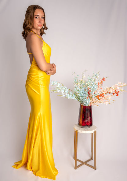 Fit And Flare Spagetti Straps High Scoop Neckline Satin Prom Dress #CL020