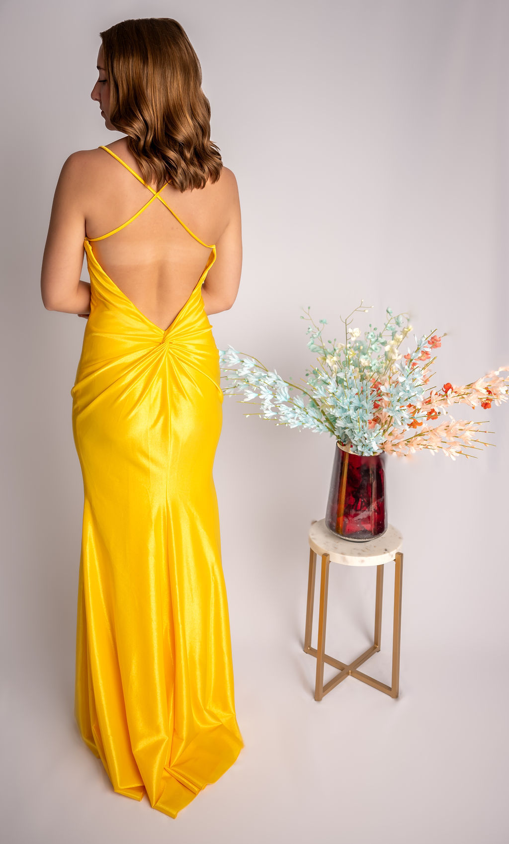 Fit And Flare Spagetti Straps High Scoop Neckline Satin Prom Dress #CL020